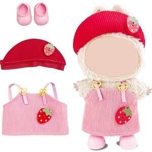 3pc 17cm Doll Clothes Set Hat Dress for LABUBU, Includes—Strawberry Dress+Shoes